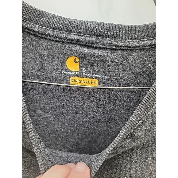Carhartt Shirt Size M Faded Gray Long Sleeve Hit Graphic Tee Distressed Workwear - Picture 3 of 8